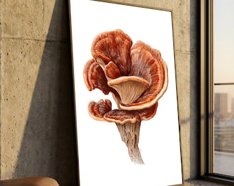 Rustikale braune Pilz-Leinwandkunst, natürliche Pilz-Illustration, botanisches Leinwanddekor, naturinspirierte Dekoration, fertig zum Aufhängen