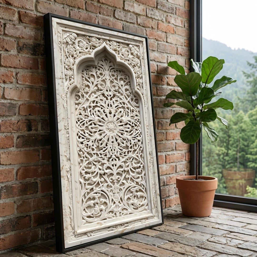 Intricate Floral Stone Carving Canvas, Ornate Wall Art Design, Marble ...