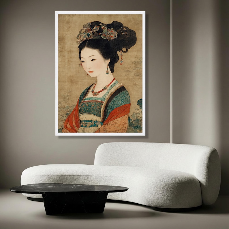 Elegant Asian Woman Portrait Canvas Wall Art, Traditional Chinese ...