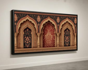 Ornate Indian Archway Canvas Wall Art, Vintage Floral Motif, Traditional Mughal Design, Elegant Home Decor, Ready to Hang