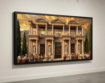 Celsus-Bibliothek von Ephesus – Leinwandbild, Dekoration für antike römische Architektur, historisches Wahrzeichen, klassische Säulen und Statuen