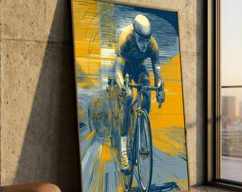 Dynamisches Radfahrer-Kunstwerk, Rennrad-Leinwand, Sportwandkunst, modernes athletisches Design, motivierende Innendekoration