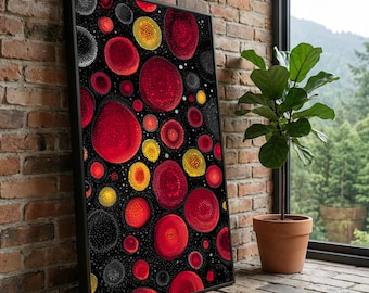 Abstract Red and Yellow Circles Canvas Wall Art, Modern Geometric Dot Pattern, Vibrant Home Decor, Bold Contemporary Canvas Design