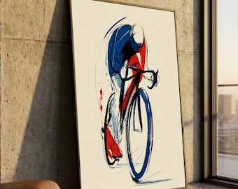 Abstrakte Biker Illustration Leinwand, Abstrakte Fahrrad Kunst, Moderne Sport Wandkunst, Energie Bewegung Leinwand, Haus Fitnessstudio Dekor