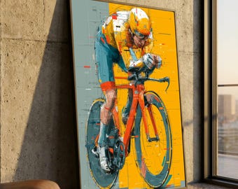 Dynamische Radfahrer-Geschwindigkeit, moderne abstrakte Fahrrad-Leinwand, Sport-laufende Wandkunst, energiegeladene Radsport-Dekoration, lebendige Hauptleinwand