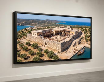 Wandbild: Palast des Nestor in Pylos, Antike griechische Architektur, Historischer minoischer Palast, Mediterrane Landschaftsdekoration, Klassisch