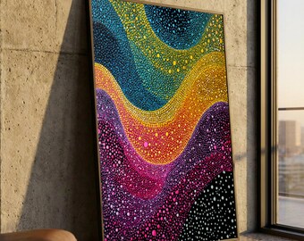 Abstract Dot Wave Canvas Wall Art, Colorful Modern Dotted Pattern, Textured Home Decor, Vibrant Canvas Painting, Contemporary Wall Art