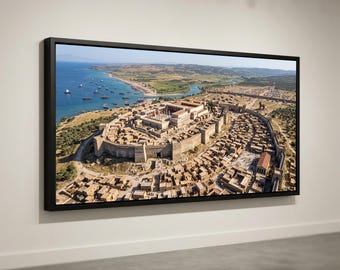 Palast des Nestor von Pylos – Leinwandbild, antike griechische archäologische Stätte, historischer Stadtansichtsdruck, Dekoration einer Küstenfestung