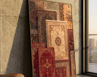 Vintage Persian Rug Pattern Canvas Wall Art, Classic Oriental Carpet Design, Traditional Home Decor, Intricate Textile Art Print, Ready to