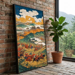 Traditional Chinese Battle Scene Canvas, Ancient War Horses and Soldiers Wall Art, Historic Chinese Landscape Painting, Eastern Heritage