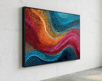 Vibrant Abstract Wave, Colorful Dot Pattern Canvas, Modern Geometric Wall Art, Bold Decorative Canvas, Home Accent Artwork