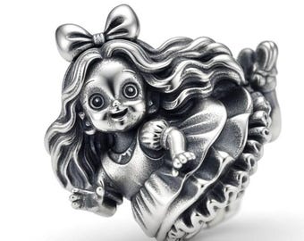 Flying Girl Bead, Wonderland Inspired Sterling Silver Charm, Fantasy Jewelry, Fits Pandora & European Bracelets