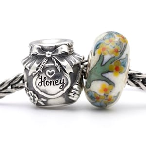 Sterling Silver Honey Jar Charm | Bee Flower Honey Dipper Bead