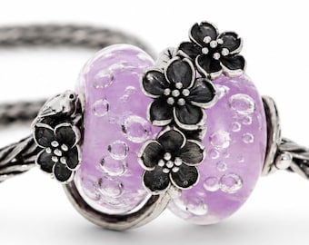 Cherry Blossom Bead, Sakura Charm, 925 Sterling Silver, Fits Pandora and Trollbeads