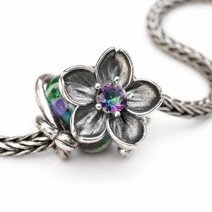 Mystic Flower Hugger Bead Sterling Silver Charm, fits Pandora & Trollbeads