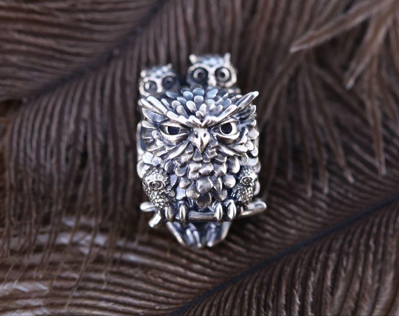 Mother's wings: Owl, Sterling Silver Bead, Protective Guardian Charm, Compatible with Trollbeads