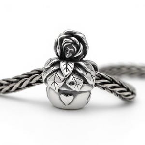 Sterling Silver Singing Rose Charm Bead, Wonderland Flower Bracelet Charm