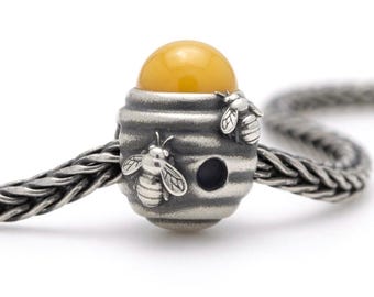 Beehive with Natural Yellow Jade | Sterling Silver 925 Charm | Bee Bead for Trollbeads & Pandora