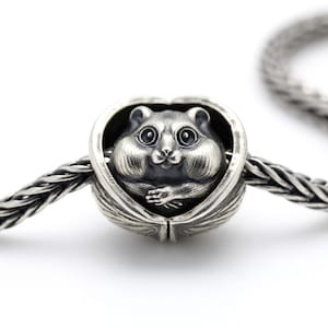 Hamster in a Nut Bead, 925 Sterling Silver Transformer Charm,  Fits Trollbeads & Pandora