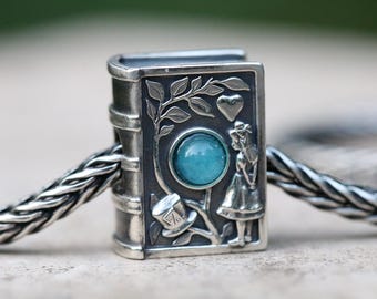 Sterling Silver Wonderland Storybook Charm Bead with Natural Gemstone, Fits Pandora Bracelets
