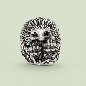Sterling Silver Hedgehog Mother Baby Bead Charm, Family Love Jewelry (Fits Pandora, Trollbead)