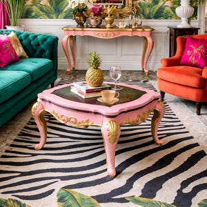 SOLD OUT! Palm Beach Regency Side Table – Pink & Gold Hollywood Regency Accent Table