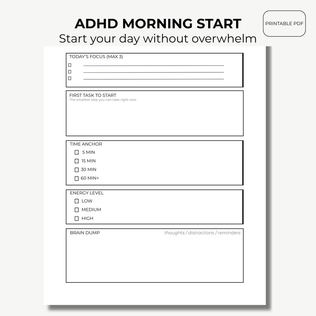 ADHD Morning Routine Planner Printable | Simple Daily Start Sheet | PDF ...