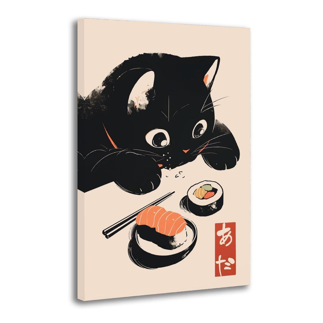 Sushi Black Cat Canvas Wall Art Poster Picture Print Living Room Walls ...