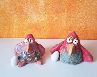 Handmade Ceramic Bird Sculpture – Whimsical Folk Art Animal Figurine
