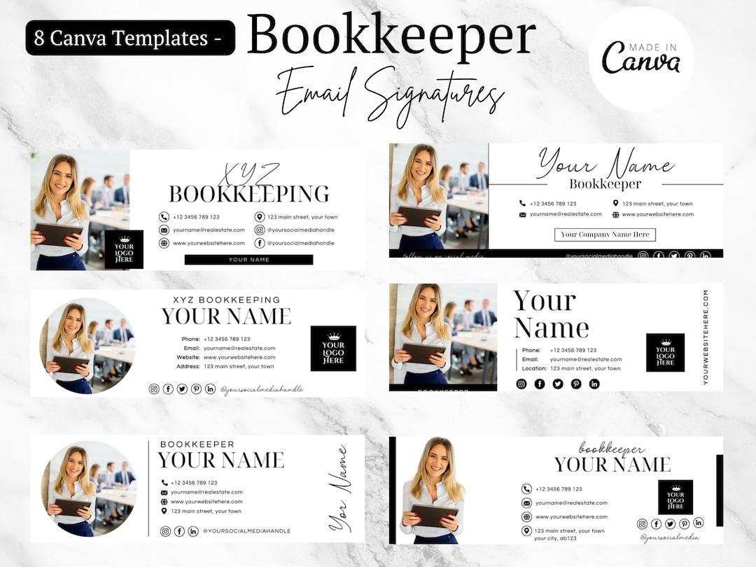 Bookkeeper Email Signature Templates | Editable Canva Email Footer ...