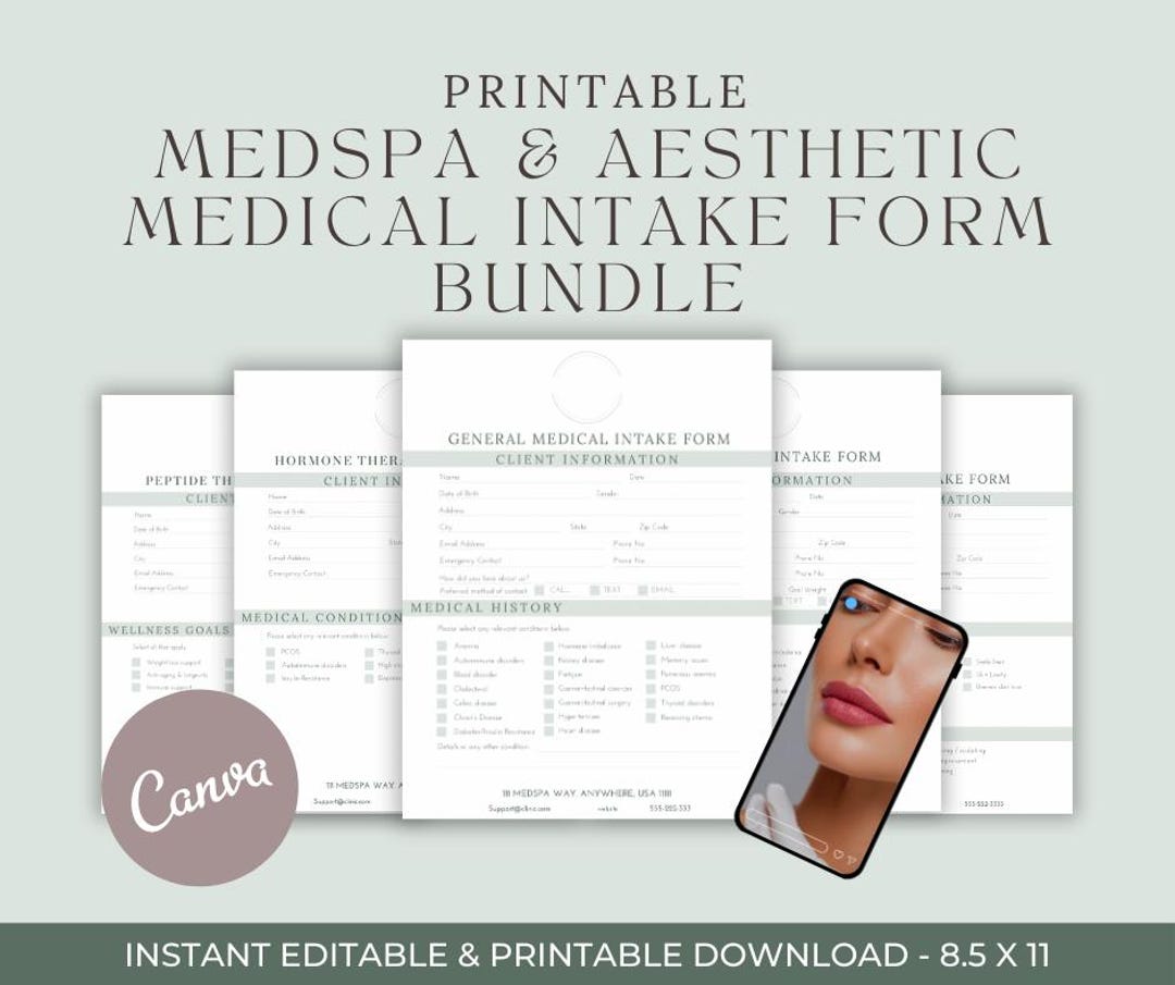 Medspa Medical Intake Forms Bundle | Editable Canva Templates (digital ...