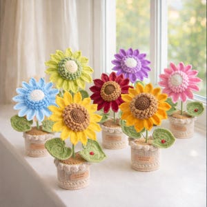 Cute Crochet Sunflower in Pot - Handcrafted Gift for Her, Long-Lasting Decorative Flower, Handmade Cute Gift for Mom,  Mother’s Day