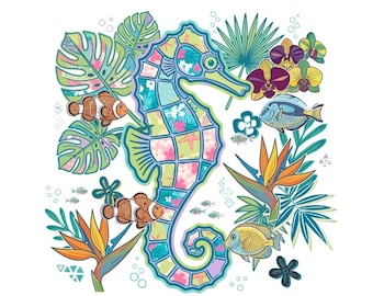 Seahorse Tropical PNG SVG | Coastal Ocean Animal PDF | Beach Life Clipart | Marine Fish Graphic Digital Download