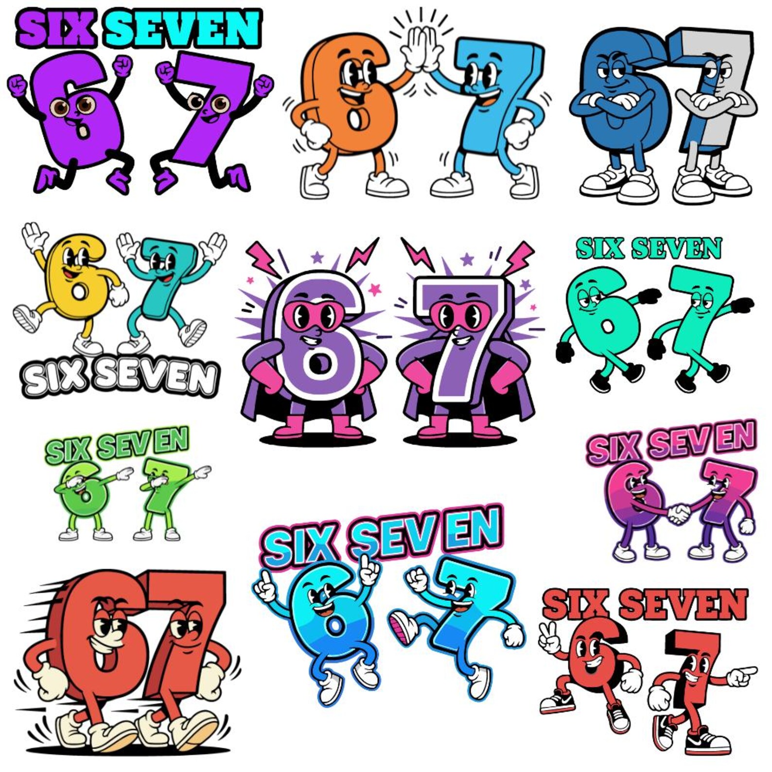 Cartoon Number 6 and 7 SVG Bundle, Math Clipart (digital Download) - Etsy
