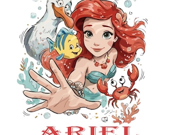 Ariel Mermaid Princess PNG SVG | Ariel Princess PDF | Ocean Princess Clipart | Cartoon Princess Graphic | Digital Download