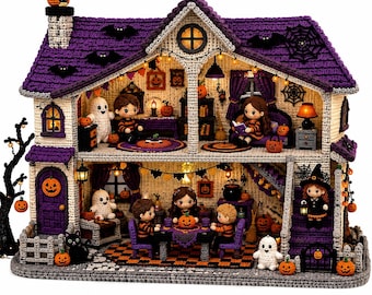 Halloween Crochet Dollhouse Pattern PDF, Spooky Miniature House Crochet Pattern, Halloween Cottage DIY, Digital Download