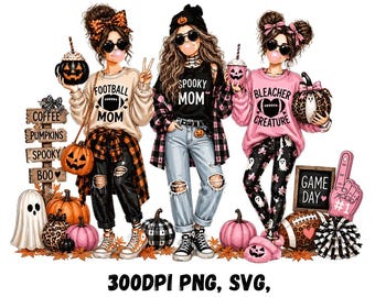Spooky Football Mom PNG, Halloween Bleacher Creature Shirt Design, Fall Sports Mom Digital Download ( Png,Svg,Pdf,Eps)