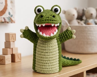 Grinning Gator Hand Puppet Crochet Pattern, Alligator Puppet PDF, Crochet Animal Puppet, DIY Handmade Toy Pattern, Digital Download