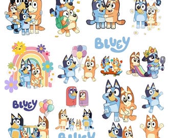 Paquete de imágenes prediseñadas PNG y SVG de una familia de perros inspirada en Bluey (descarga digital)