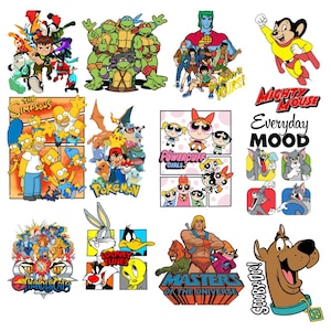Paquete de imágenes prediseñadas de personajes de dibujos animados retro / Archivos SVG de nostalgia de los 90 (descarga digital)