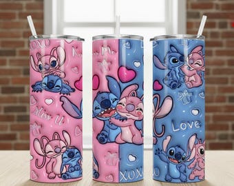 20oz Stitch and Angel Skinny Tumbler | Personalized Disney Stitch Gift |  15oz, 11oz Slim Mug | Disney Lover Gift for Her