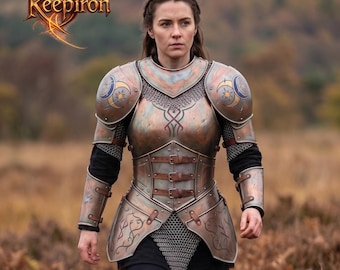 Conjunto de armadura de placas de fantasía para mujer / Coraza y hombreras celestiales para LARP / Cosplay de guerrera medieval / Armadura de caballero exploradora femenina