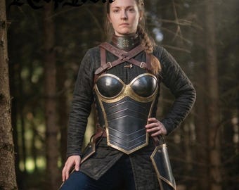 Women's Steel LARP Armor Set | Fantasy Cuirass & Tassets | Black Plate Armor Corset | Medieval Shieldmaiden Cosplay
