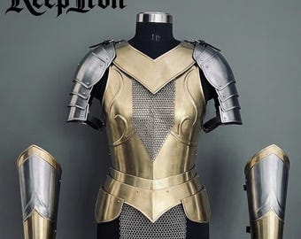 Female Gothic Armor Set | Women's Steel Breastplate with Chainmail & Pauldrons | Medieval Lady LARP Costume | Fantasy Cosplay