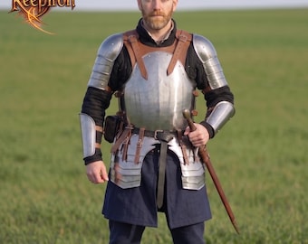 Conjunto de armadura medieval de placas / Coraza, hombreras y grebas de acero de calibre 18 / LARP, cosplay, disfraz de caballero renacentista / Armadura de fantasía personalizada