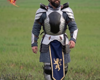 Conjunto de armadura medieval de placas para caballero / Disfraz de fantasía LARP para cosplay / Coraza, hombreras y armadura para piernas de acero / Atuendo para feria renacentista
