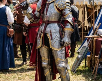 Armadura medieval de placas completas para mujer - Traje de caballero estilo gótico - Armadura personalizada para LARP y cosplay - Armadura de acero artesanal para dama