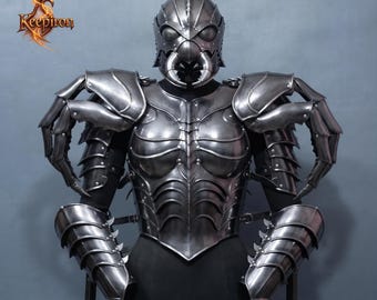 Handmade Bug / Insect Fantasy Armor Set - Chitin Style Steel Cuirass, Pauldrons & Helm with Mandibles for Cosplay LARP