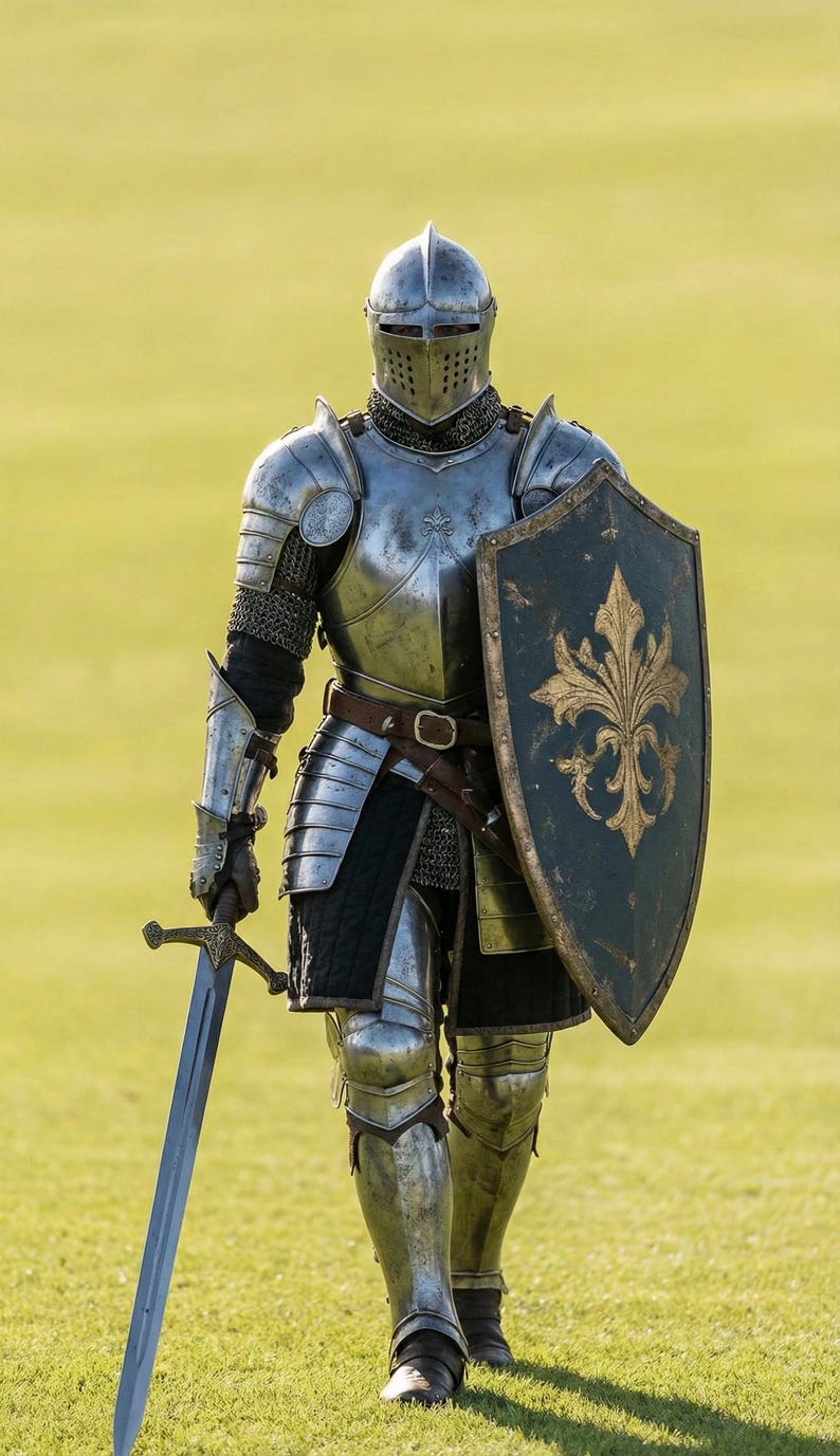 Medieval Knight Full Plate Armor Suit - Battle Ready Steel Armor for LARP - Warrior Knight Costume with Shield - Handcrafted Armor Set image 1
