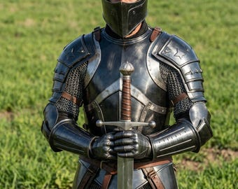 Armadura de caballero medieval de cuerpo entero - Armadura de placas de acero artesanal para LARP, cosplay y recreación histórica - Traje de guerrero gótico personalizado y usable